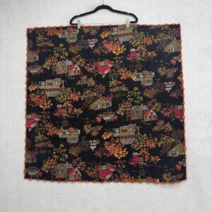 April Cornell Quilted Throw Blanket Fall Village Houses Cotton Black Orange